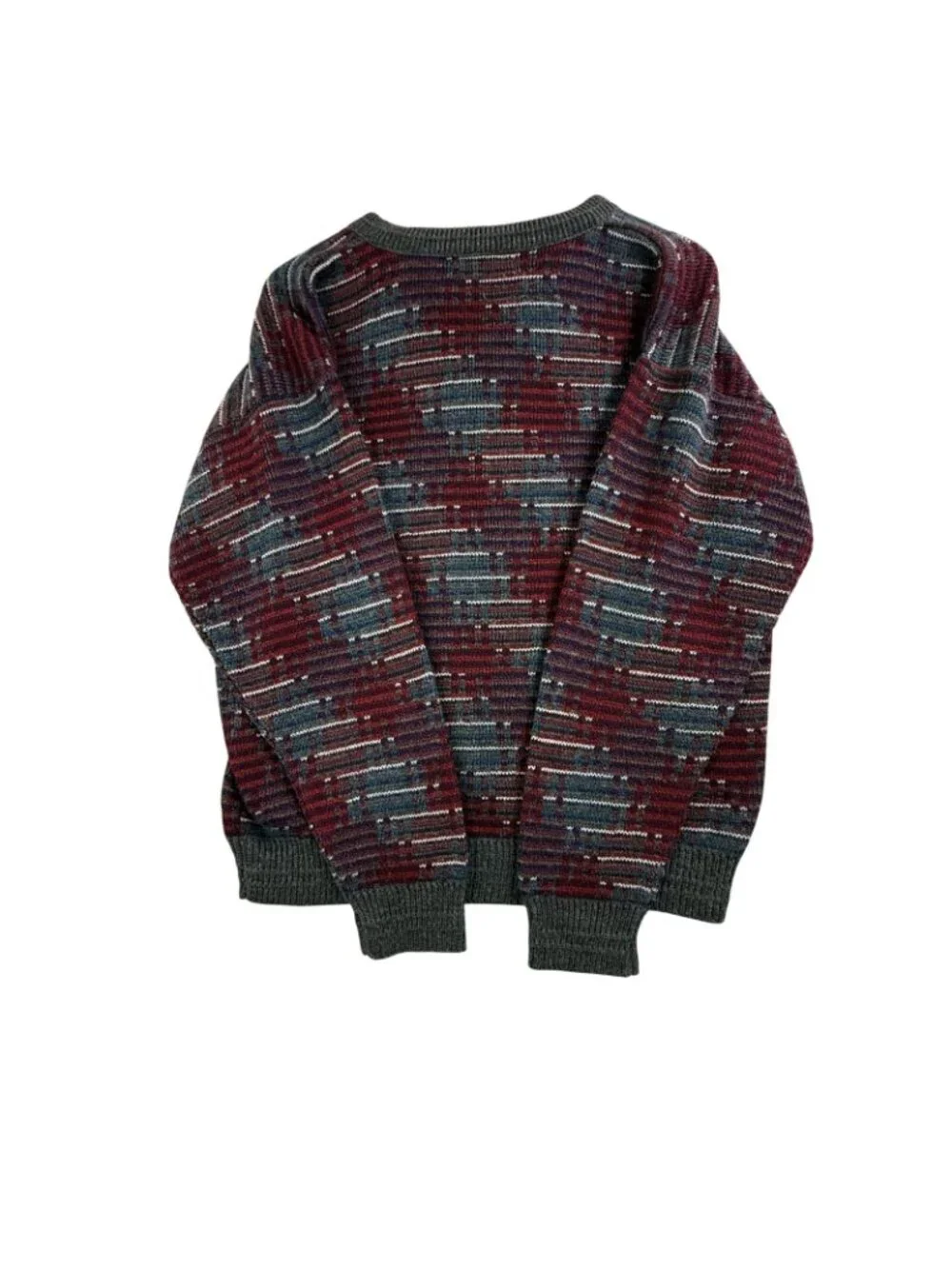 Vintage Jantzen Sweater Mens Medium Red Geometric V Neck Acrylic Knit Pullover